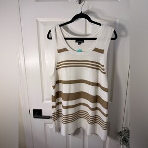 Petite Sophisticate White & Brown Striped Knit Tank Top